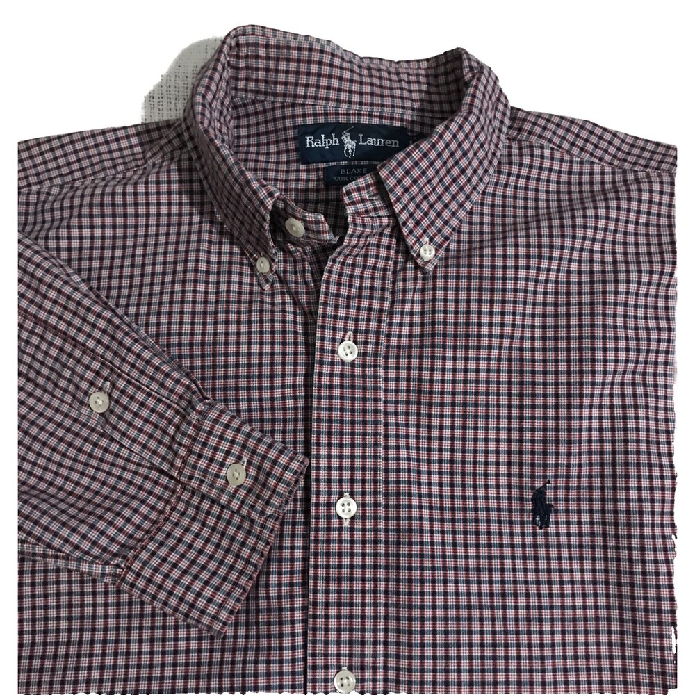 Ralph Lauren Shirt Mens Large Plaid 100%  Cotton Polo Preppy.